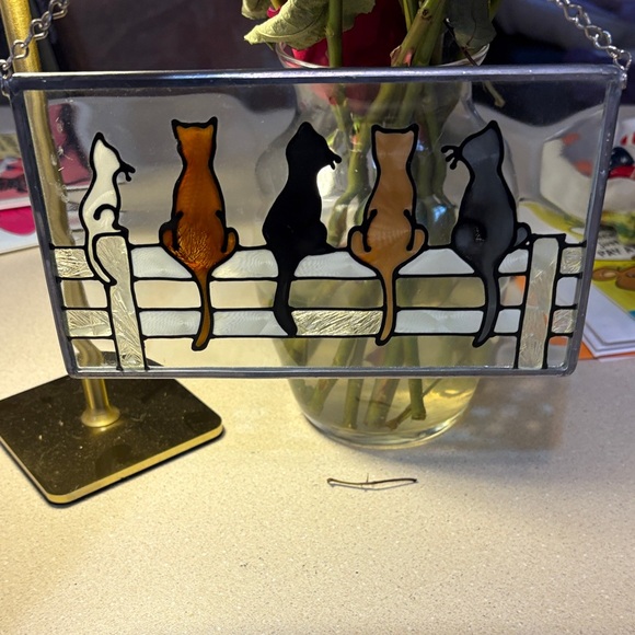 Stained Glass Cat Suncatcher - Black, Brown, Tan, White and Gray Cats - Picture 4 of 6